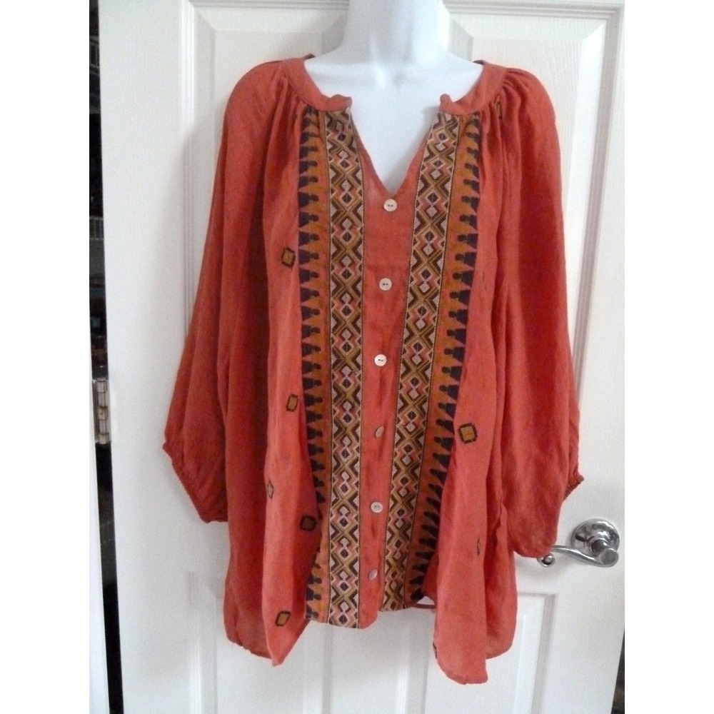 LIV LOS ANGELES Plus Sz XXL Pullover Balloon Sleeve Blouse Southwestern Aztec